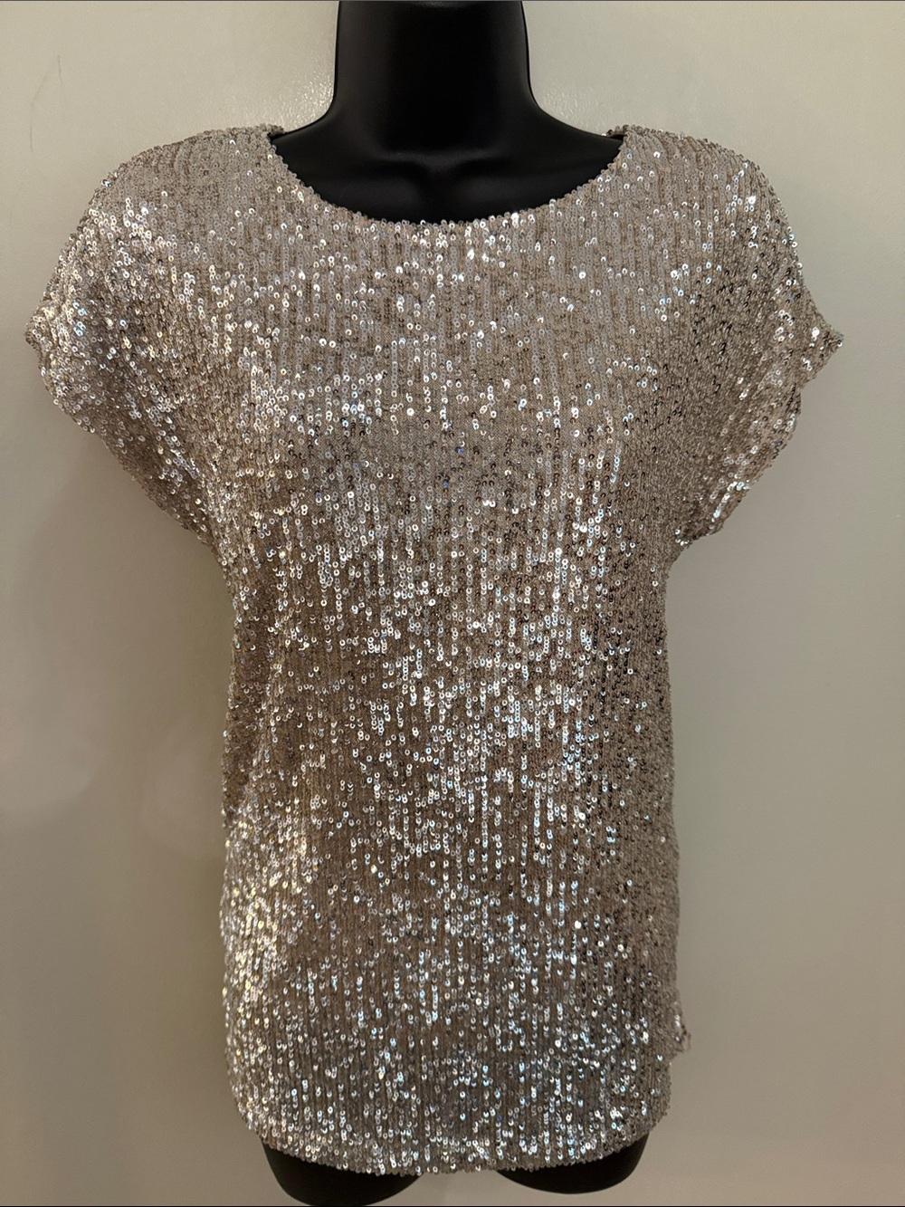Rachel Zoe Silver Sequin Short Sleeve Top
